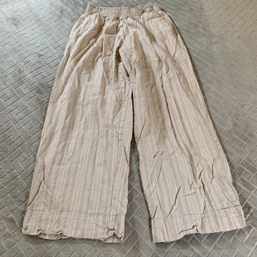 Land N Sea Juniors Large Casual Linen Blend Pants Wide Leg Crop Striped Mid Rise